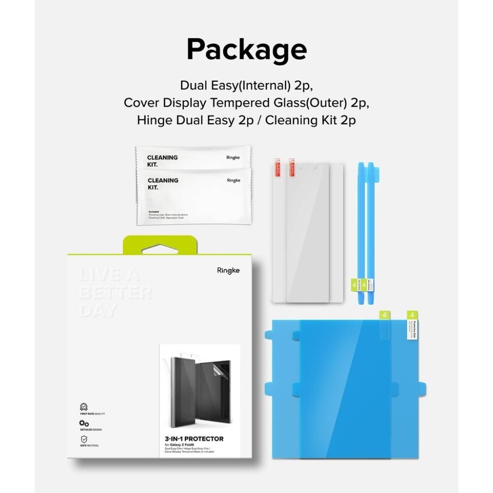 Ringke 3 in 1 Anti Gores Samsung Galaxy Z Fold 6 Tempered Glass Screen Guard Protector Hydrogel foto 6