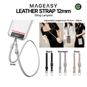 MagEasy Leather Strap 12mm Sling Lanyard - Tali HP Gantungan Kulit Premium Adjustable Free Strap Card